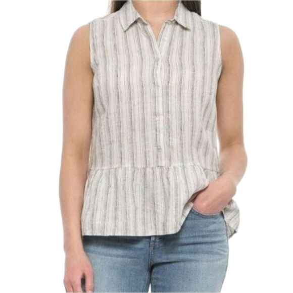 Tahari Tops - Tahari Linen Ruffle Sleeveless Blouse